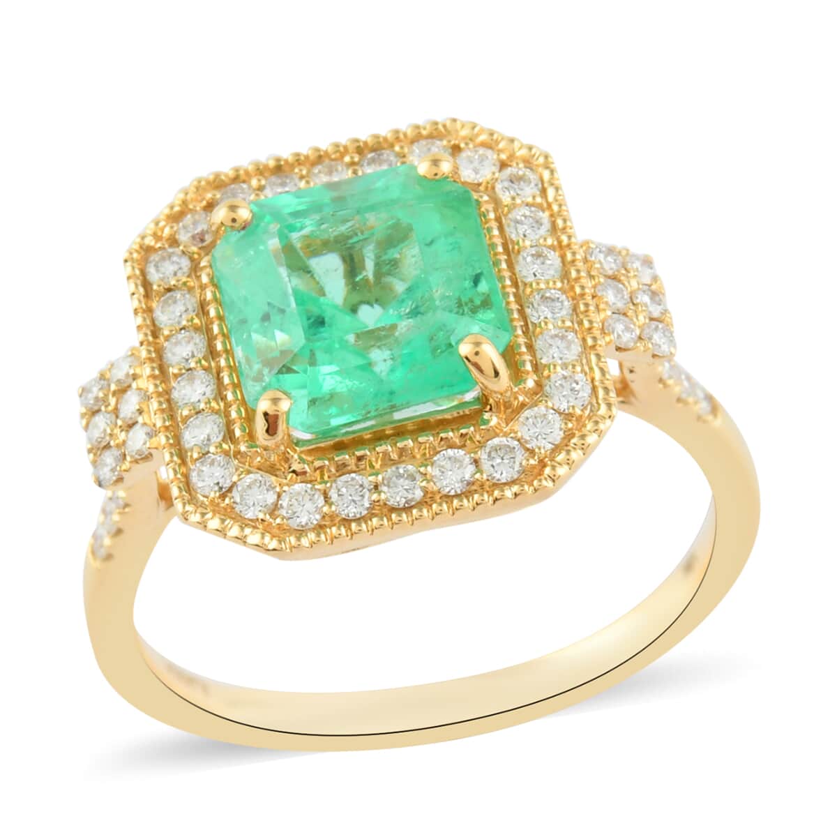 ILIANA 18K Yellow Gold AAA Boyaca Colombian Emerald and G-H SI Diamond Ring (Size 7.0) 4.65 Grams 2.70 ctw image number 0