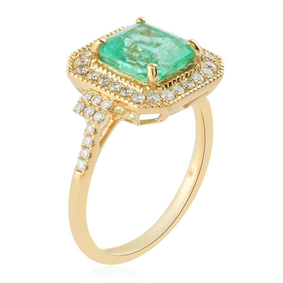 ILIANA 18K Yellow Gold AAA Boyaca Colombian Emerald and G-H SI Diamond Ring (Size 7.0) 4.65 Grams 2.70 ctw image number 2