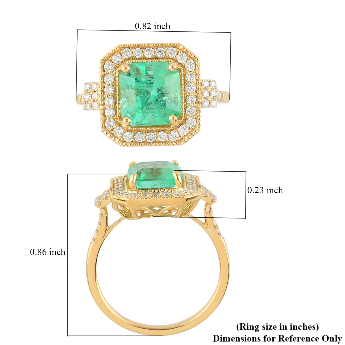 ILIANA 18K Yellow Gold AAA Boyaca Colombian Emerald and G-H SI Diamond Ring (Size 7.0) 4.65 Grams 2.70 ctw image number 4