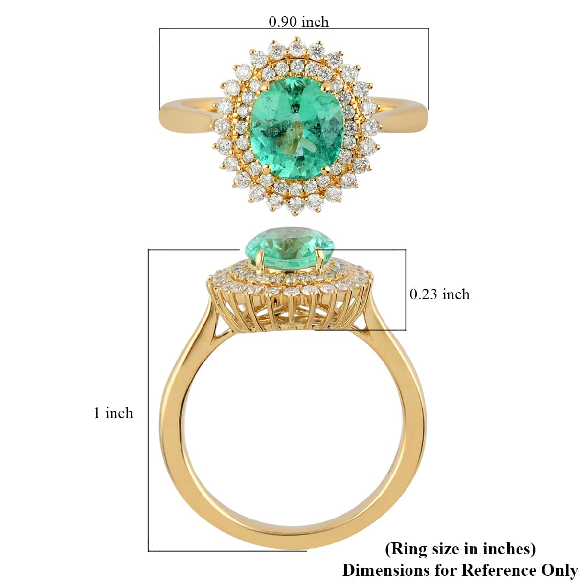 Iliana 18K Yellow Gold AAA Colombian Emerald and G-H SI Diamond Double Halo Ring (Size 7.0) 4.40 Grams 1.80 ctw image number 4