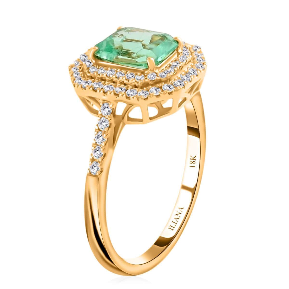 ILIANA 3.40 ctw AAA Boyaca Colombian Emerald and Diamond G-H SI Ring in 18K Yellow Gold (Size 8.0) 7.70 Grams image number 2