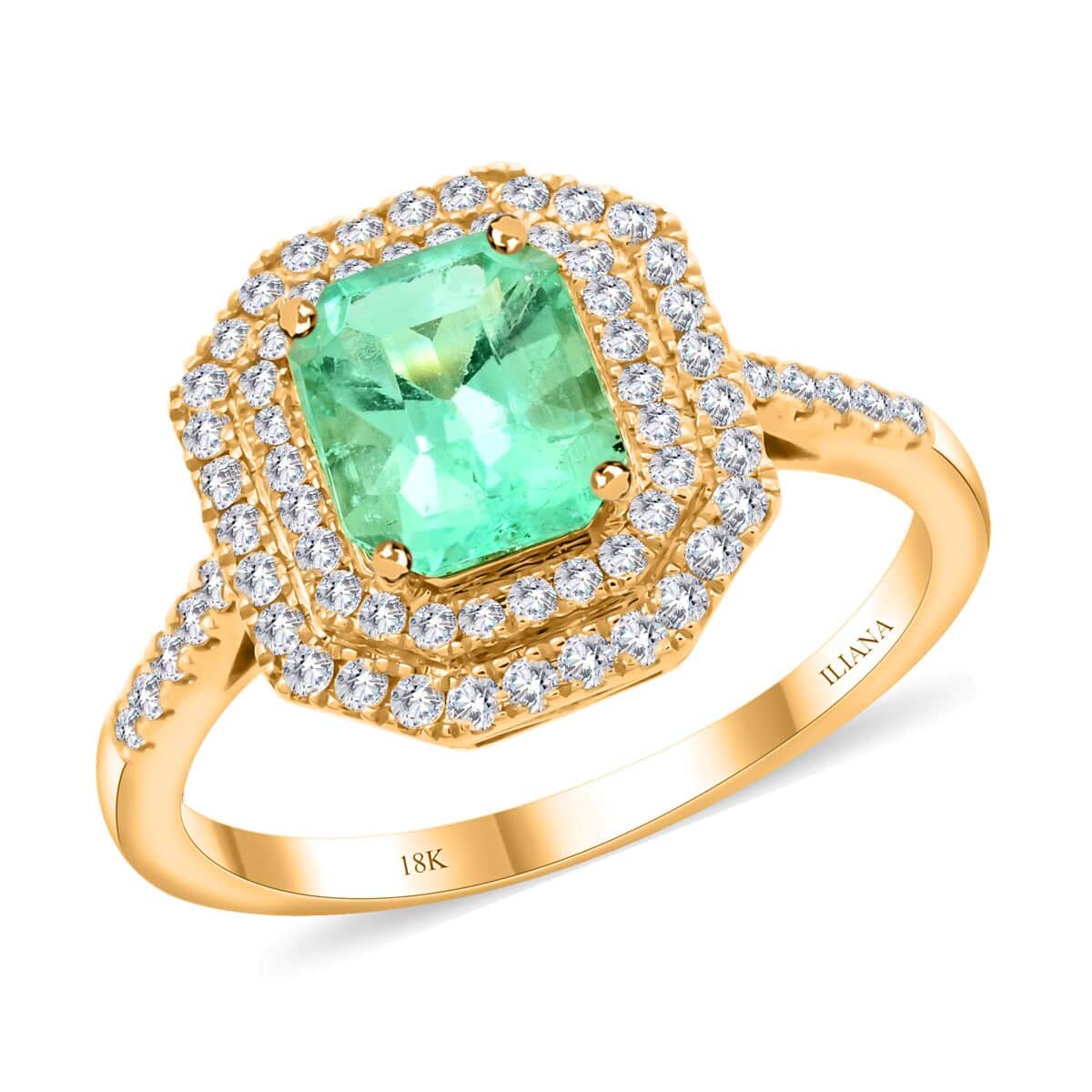 Iliana 18K Yellow Gold AAA Boyaca Colombian Emerald and G-H SI Diamond Ring (Size 8.0) 7.70 Grams 3.40 ctw image number 0