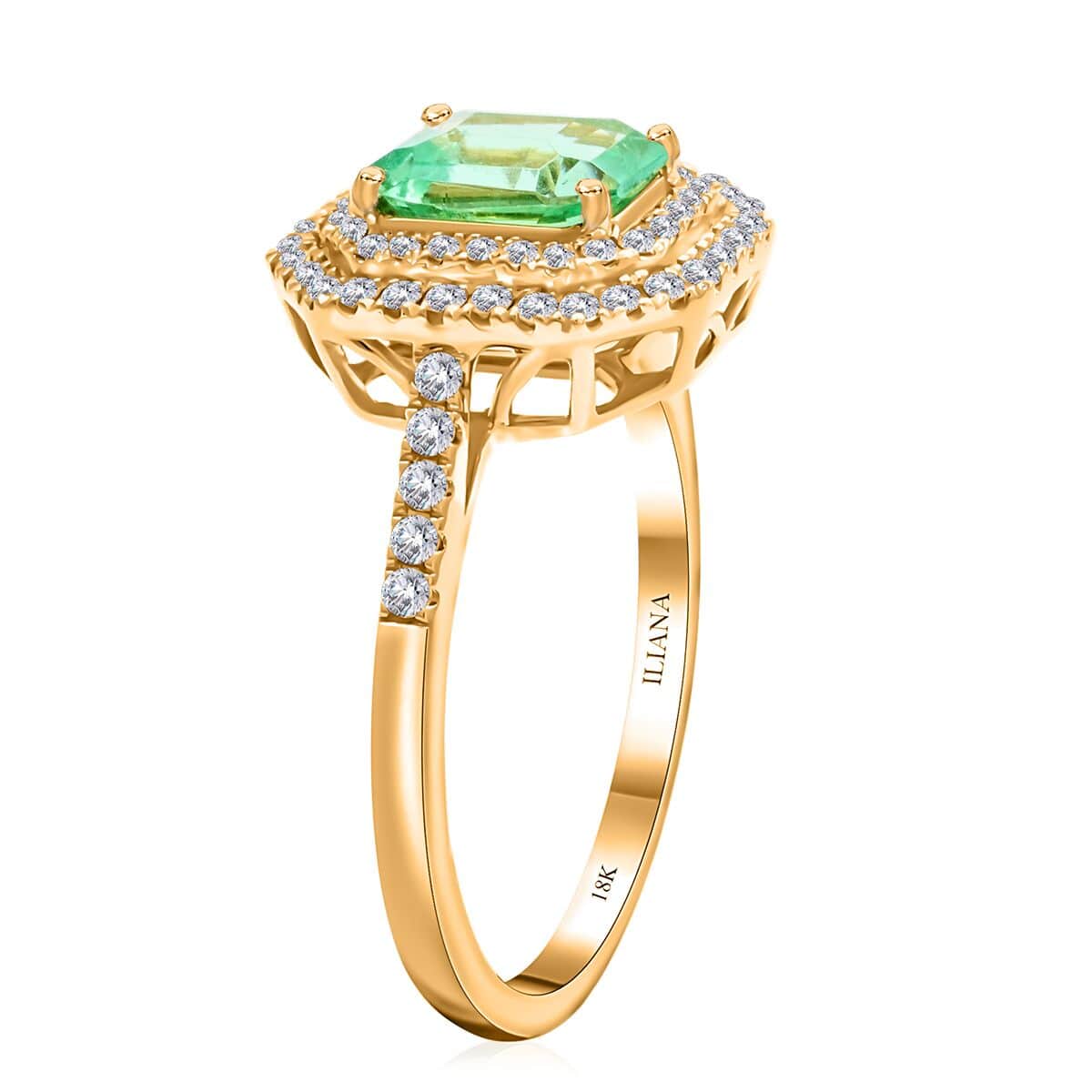 Iliana 18K Yellow Gold AAA Boyaca Colombian Emerald and G-H SI Diamond Ring (Size 8.0) 7.70 Grams 3.40 ctw image number 3