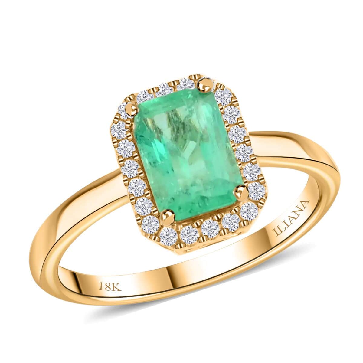 Iliana AAA Boyaca Colombian Emerald and G-H SI Diamond Ring in 18K Yellow Gold (Size 7.0) 1.40 ctw image number 0