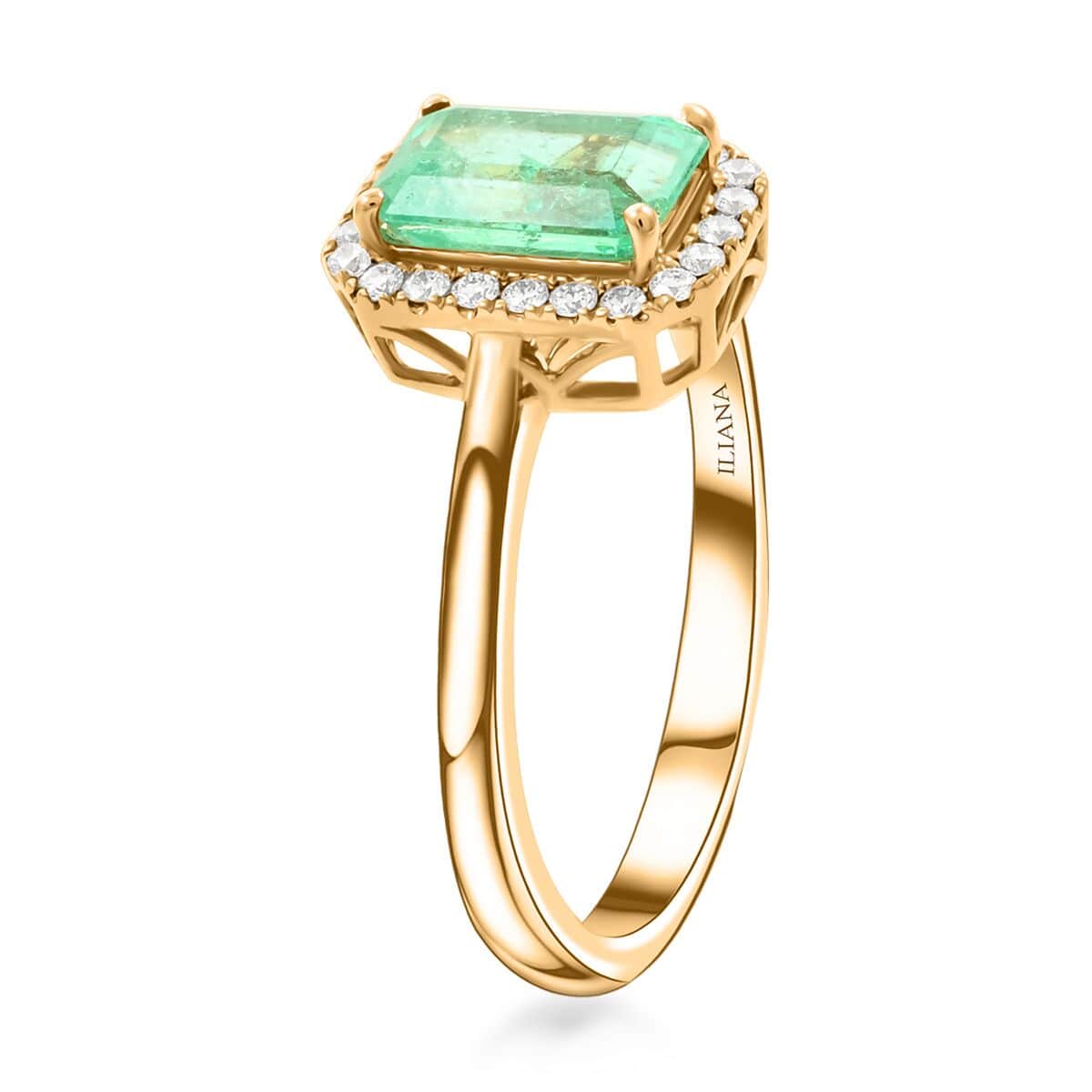 Iliana AAA Boyaca Colombian Emerald and G-H SI Diamond Ring in 18K Yellow Gold (Size 7.0) 1.40 ctw image number 3