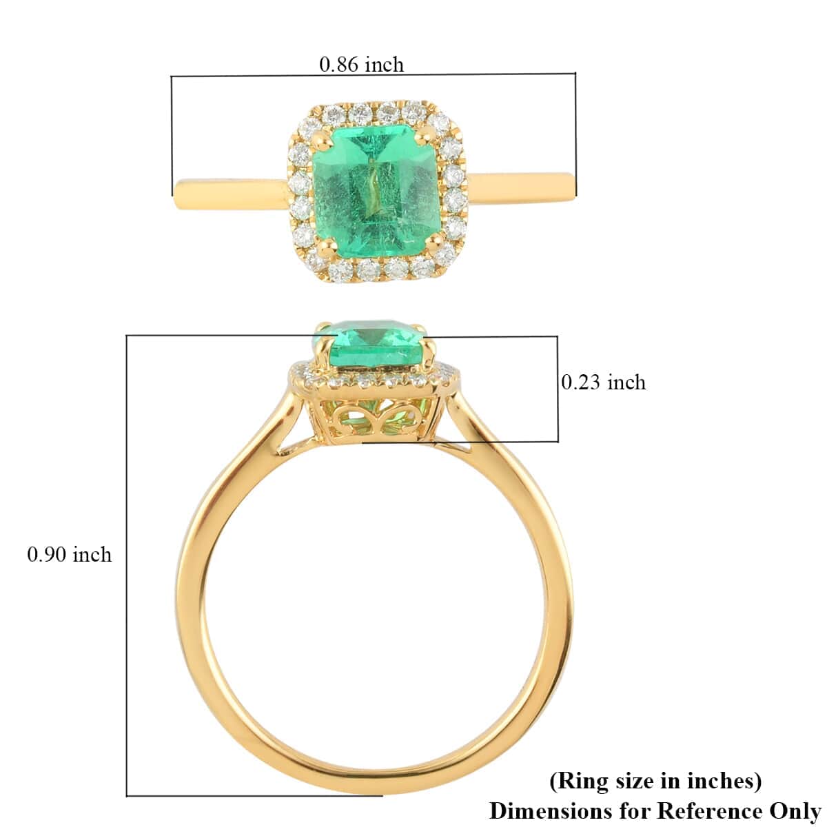 Iliana 18K Yellow Gold AAA Boyaca Colombian Emerald and G-H SI Diamond Halo Ring (Size 6.0) 1.10 ctw image number 4