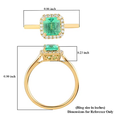 Iliana 18K Yellow Gold AAA Boyaca Colombian Emerald and G-H SI Diamond Halo Ring (Size 7.0) 1.10 ctw