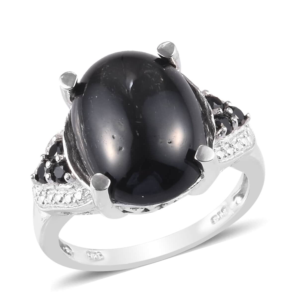 Black Jade and Natural Thai Black Spinel Ring in Platinum Over Sterling Silver (Size 8.0) 13.60 ctw image number 0