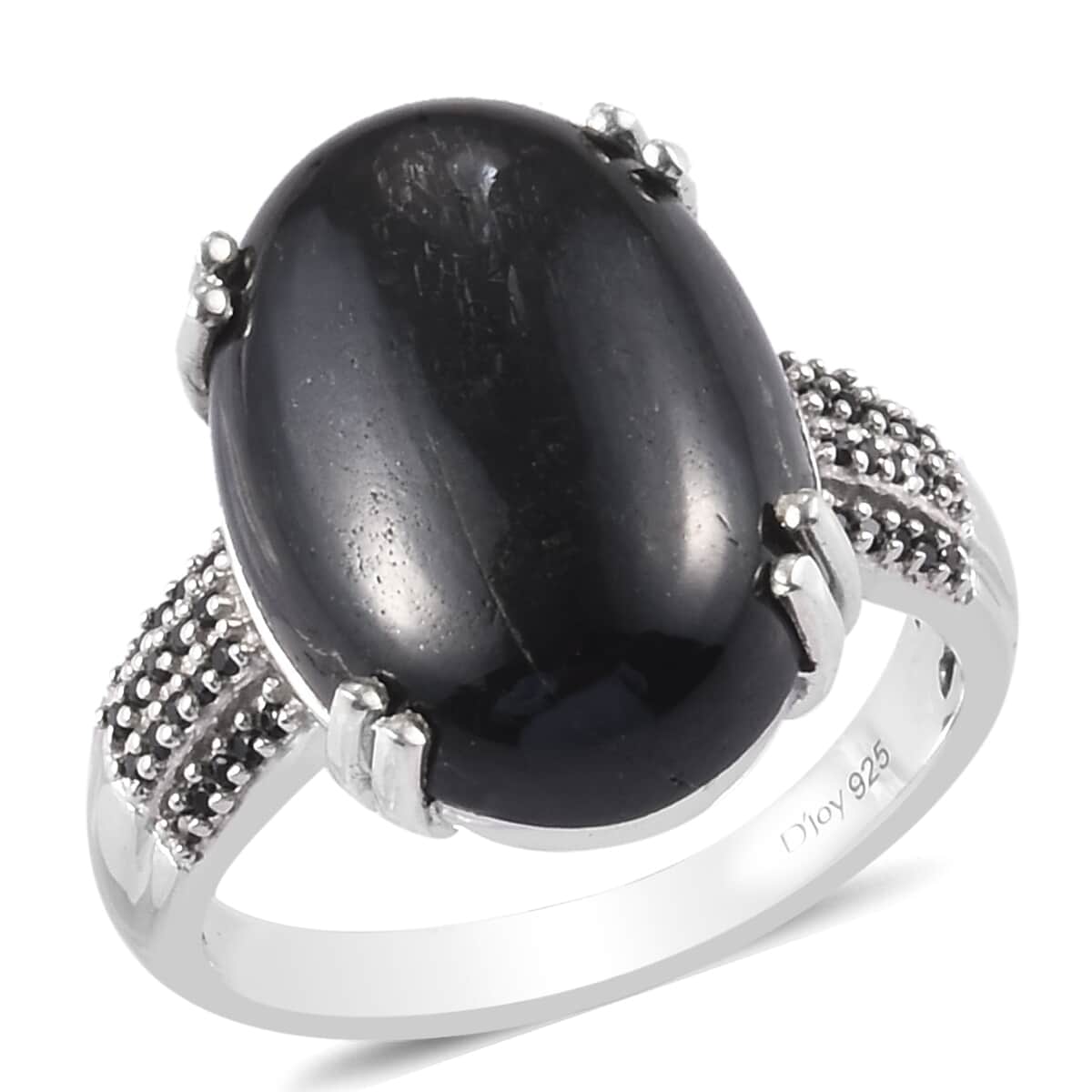 Black Jade and Natural Thai Black Spinel Ring in Platinum Over Sterling Silver (Size 8.0)  12.90 ctw image number 0