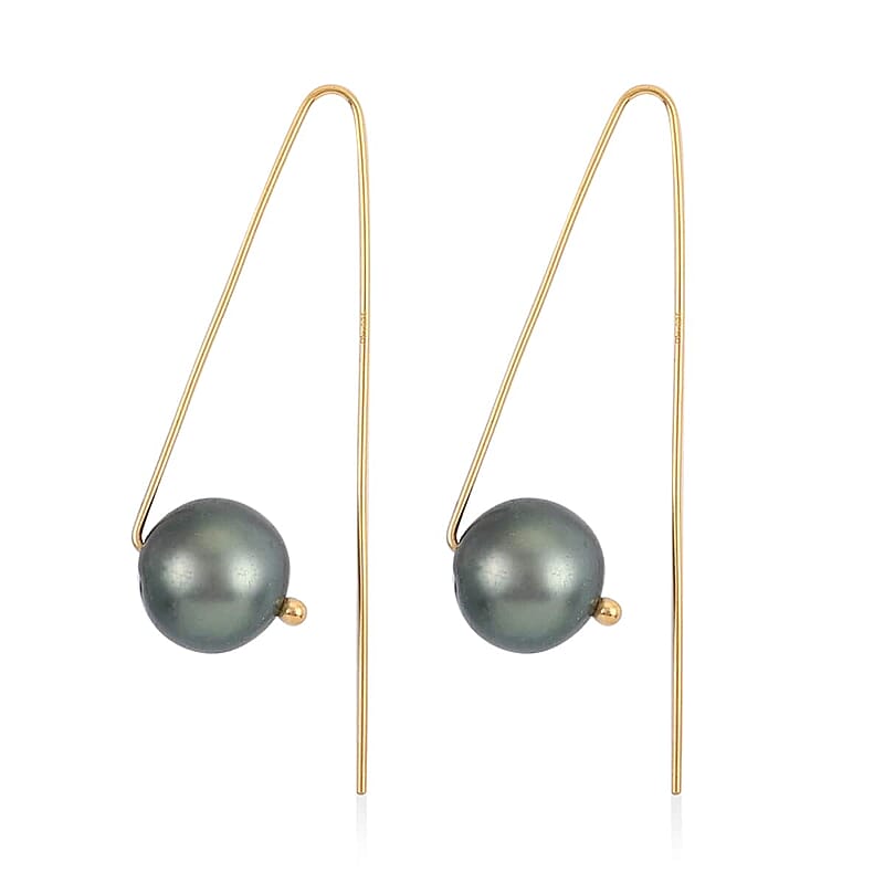 Tahitian Cultured Pearl Earrings in 14K Yellow Gold Over Sterling Silver
