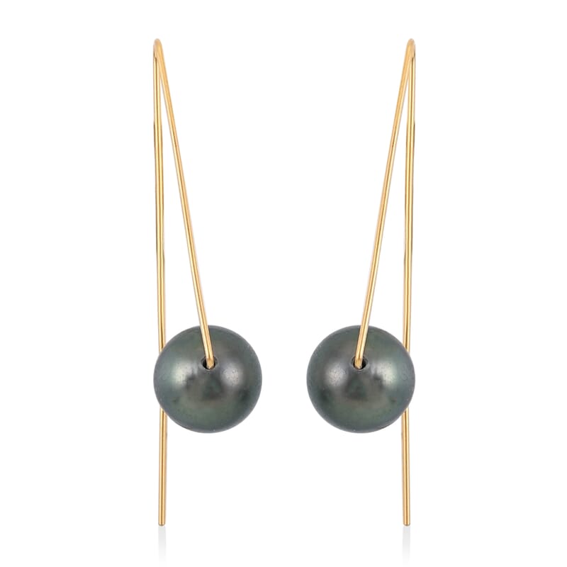 Tahitian Cultured Pearl Earrings in 14K Yellow Gold Over Sterling Silver