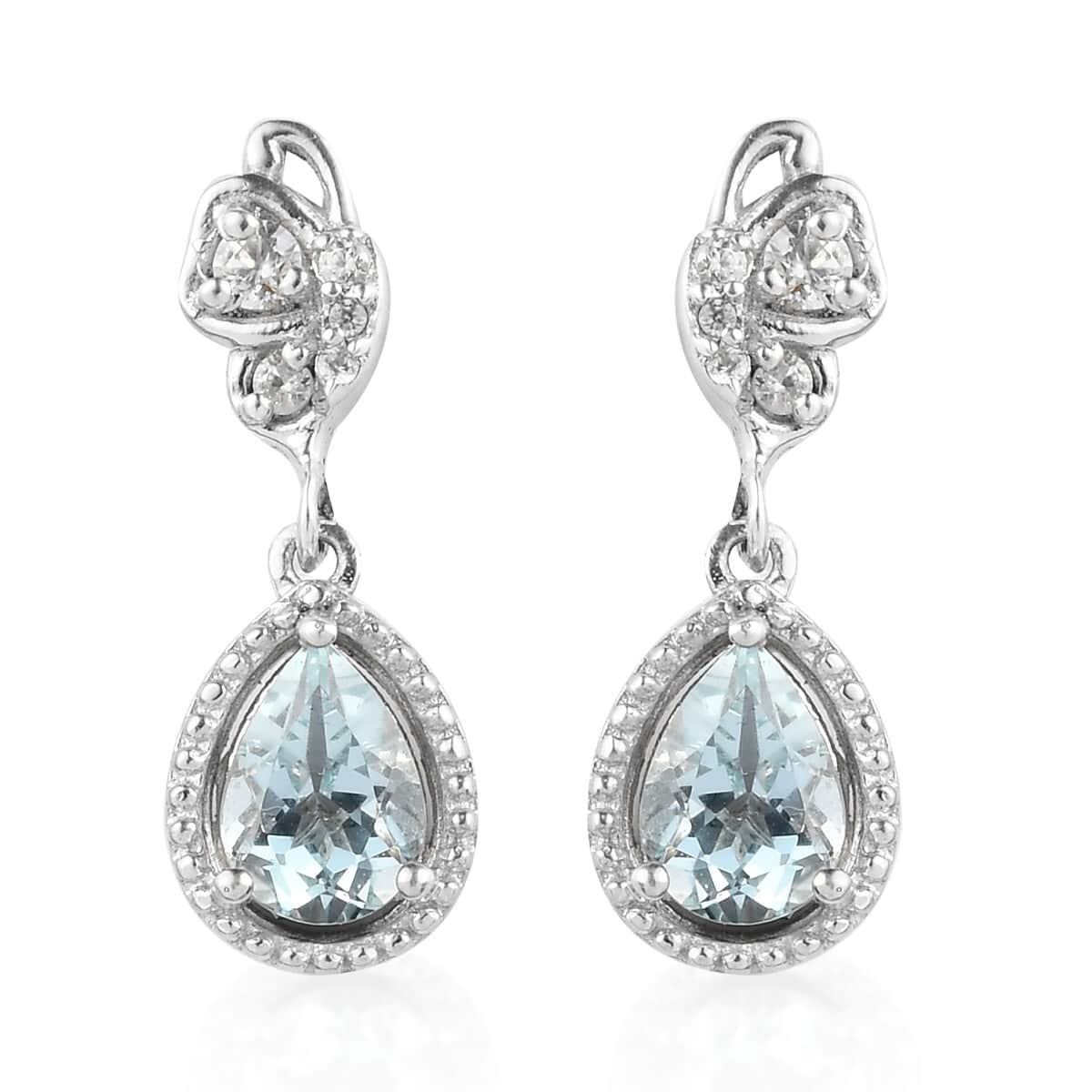 Premium Espirito Santo Aquamarine and Zircon Earrings in Platinum Over Sterling Silver 1.40 ctw image number 0