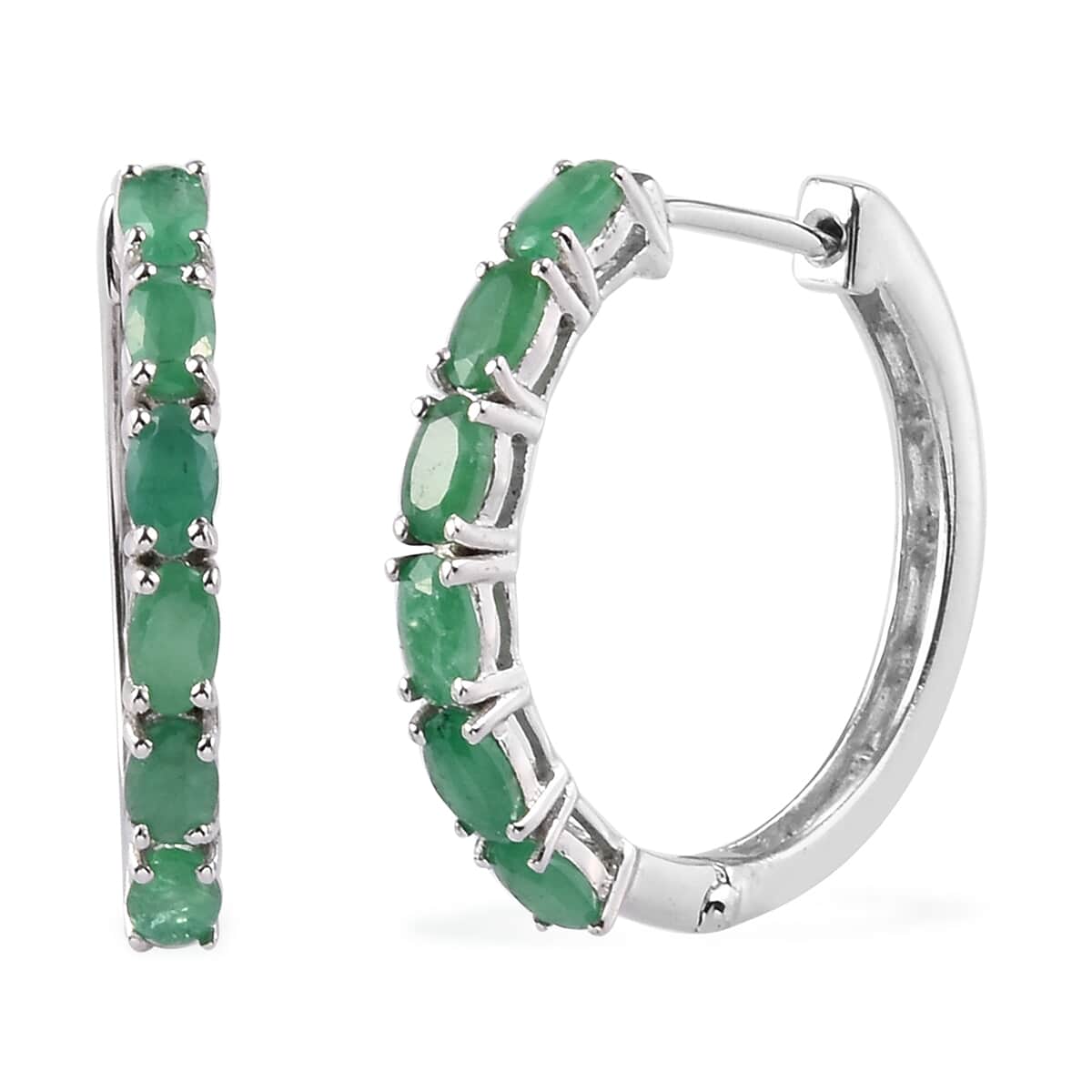 Kagem Zambian Emerald Earrings in Platinum Over Sterling Silver 3.20 ctw image number 0