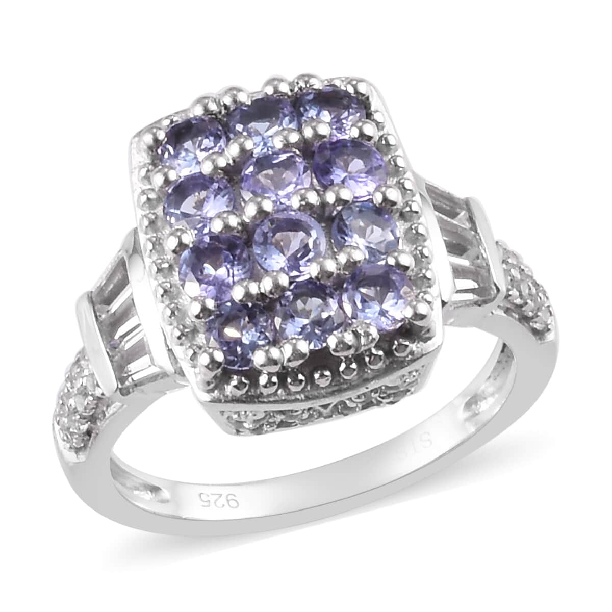 Tanzanite and White Zircon Ring in Platinum Over Sterling Silver (Size 7) 2.05 ctw image number 0