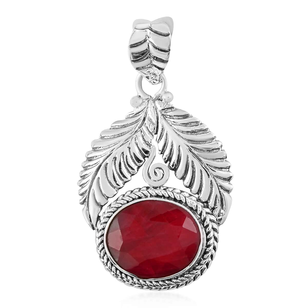 7.05 ctw Niassa Ruby and Black Diamond Pendant in Platinum Over Sterling Silver image number 0
