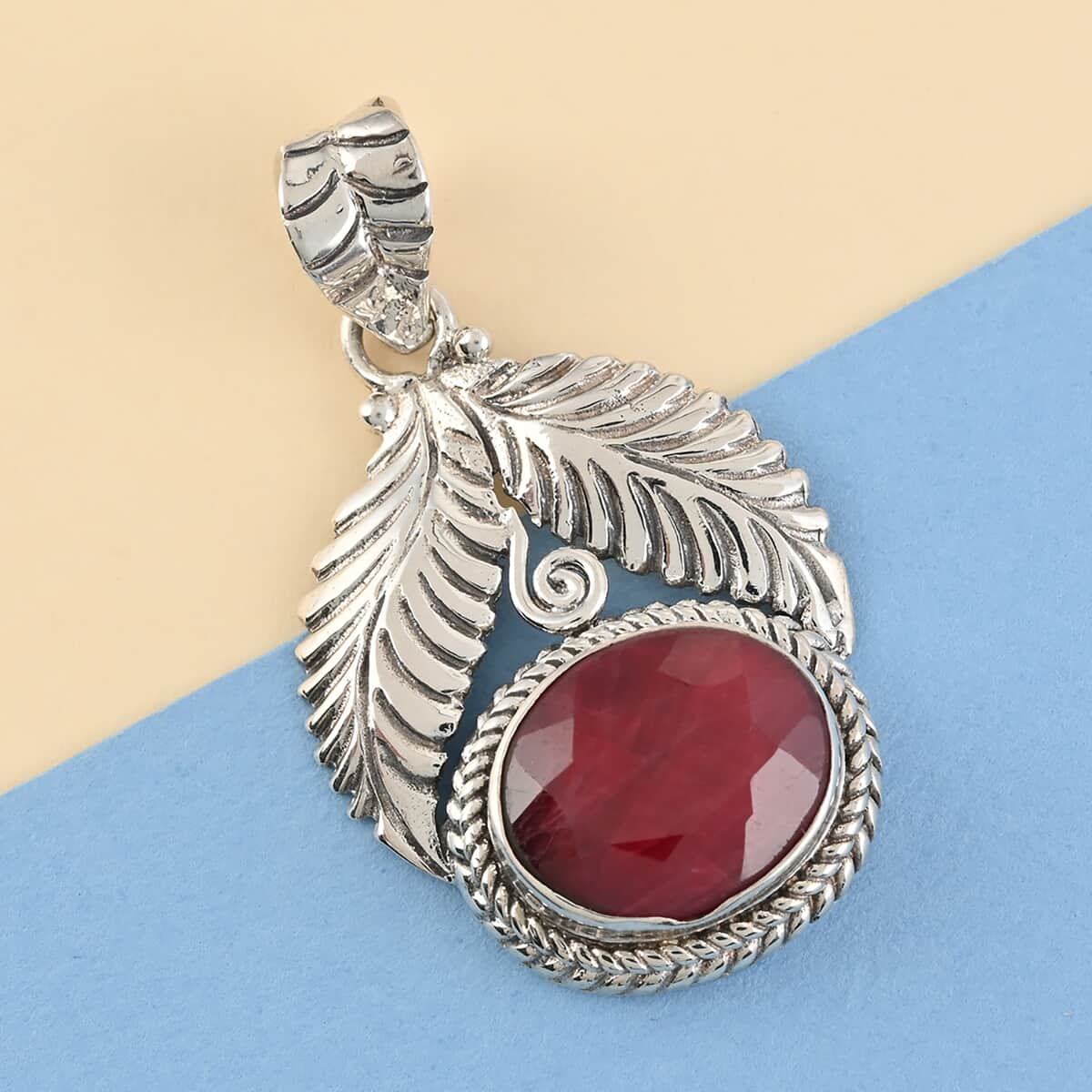 7.05 ctw Niassa Ruby and Black Diamond Pendant in Platinum Over Sterling Silver image number 1