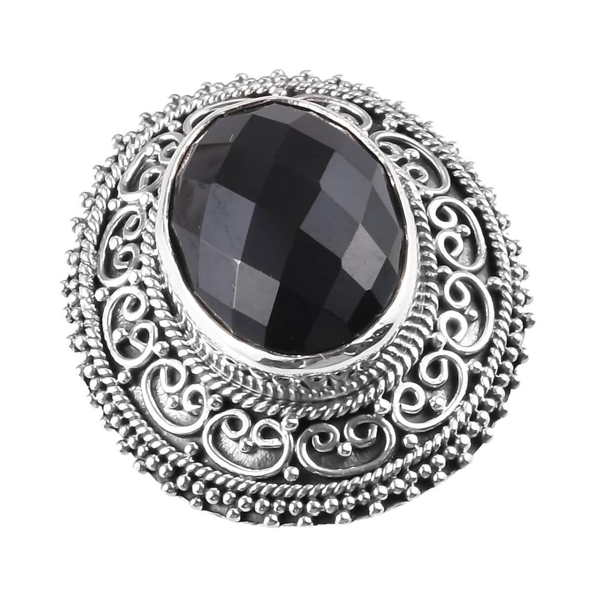 Natural Thai Black Spinel Ring in Platinum Over Sterling Silver (Size 5.0) 10.88 Grams 12.20 ctw image number 0
