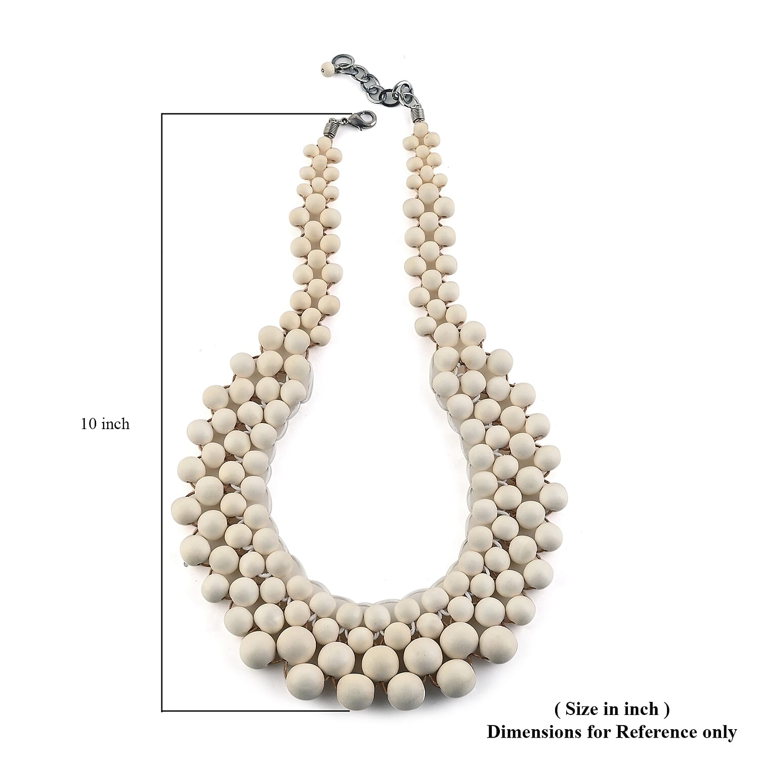 Gray Wooden Beaded & Cotton Cord Bib Necklace 20-22 Inches in Silvertone