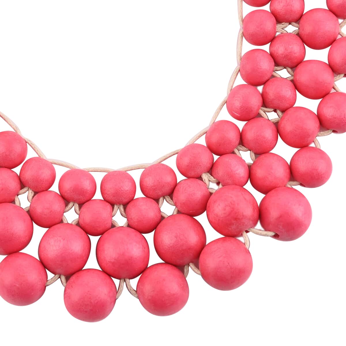 Red Wooden Beaded & Cotton Cord Bib Necklace (20-22 Inches) in Silvertone image number 1