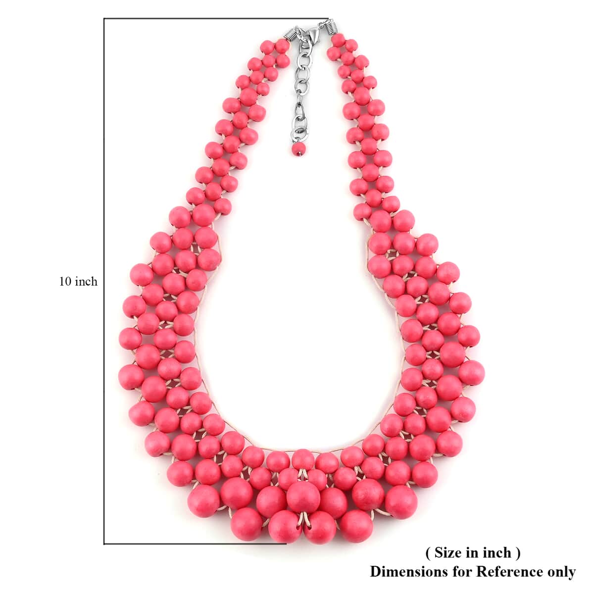 Red Wooden Beaded & Cotton Cord Bib Necklace (20-22 Inches) in Silvertone image number 3
