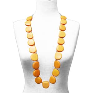 Golden Wooden Nuggets & Cotton Cord Long Necklace (38 Inches)