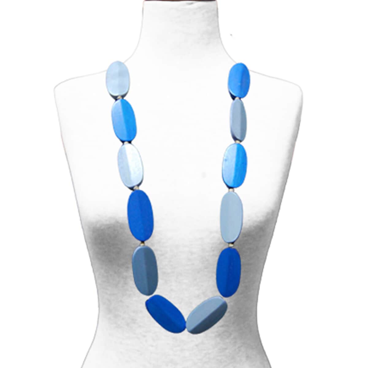 Blue Flat Oval Wooden Adjustable & Cotton Cord Necklace (24-46 Inches) image number 0