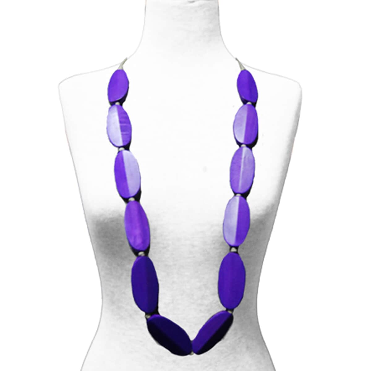 Purple Flat Oval Wooden Adjustable & Cotton Cord Necklace (24-46 Inches) image number 0