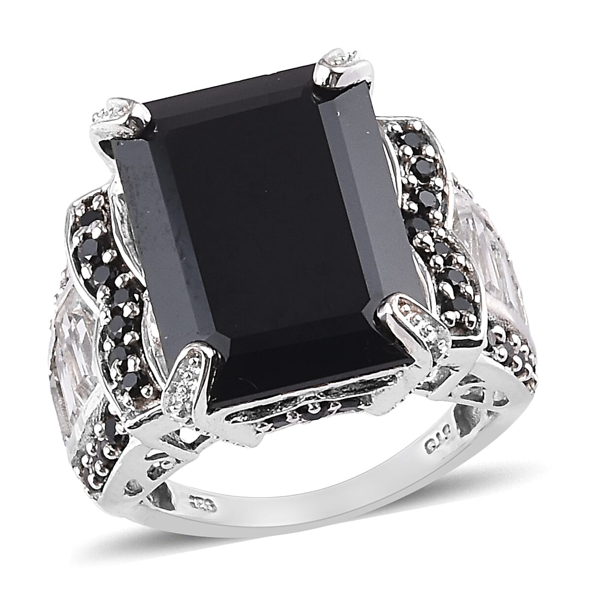 Thai Black Spinel and White Topaz Ring in Platinum Over Sterling Silver (Size 6.0) 24.40 ctw image number 0