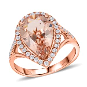 Iliana 18K Rose Gold AAA Marropino Morganite and G-H SI Diamond Split Shank Ring (Size 10.0) 4.30 Grams 4.20 ctw