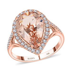 Iliana 18K Rose Gold AAA Marropino Morganite and G-H SI Diamond Split Shank Ring (Size 7.0) 4.30 Grams 4.20 ctw
