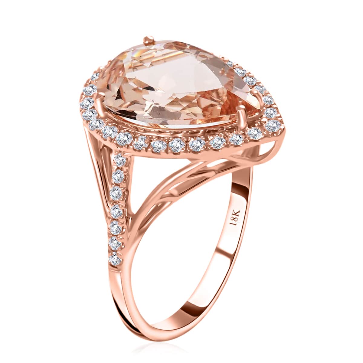 Iliana 18K Rose Gold AAA Marropino Morganite and G-H SI Diamond Split Shank Ring (Size 8.0) 4.30 Grams 4.20 ctw image number 2