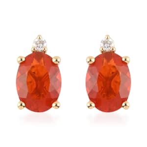 Iliana 18K Yellow Gold AAA Jalisco Fire Opal and G-H SI Diamond Stud Earrings 1.50 ctw