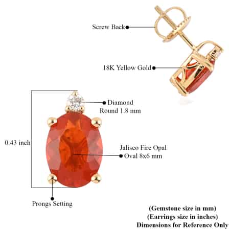 ILIANA 1.50 ctw AAA Salamanca Fire Opal and Diamond G-H SI Stud Earrings in 18K Yellow Gold image number 3