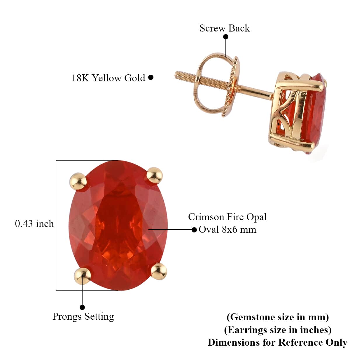 ILIANA 18K Yellow Gold AAA Crimson Fire Opal Solitaire Stud Earrings 1.85 Grams 1.50 ctw image number 3