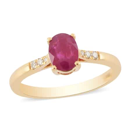 ILIANA 18K Yellow Gold AAA Royal Thai Ruby and G-H SI Diamond Ring (Size 7.0) 3.20 Grams 1.00 ctw image number 0