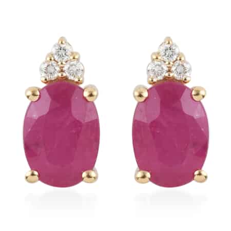 Iliana 18K Yellow Gold AAA Montepuez Ruby and G-H SI Diamond Earrings 1.90 ctw image number 0