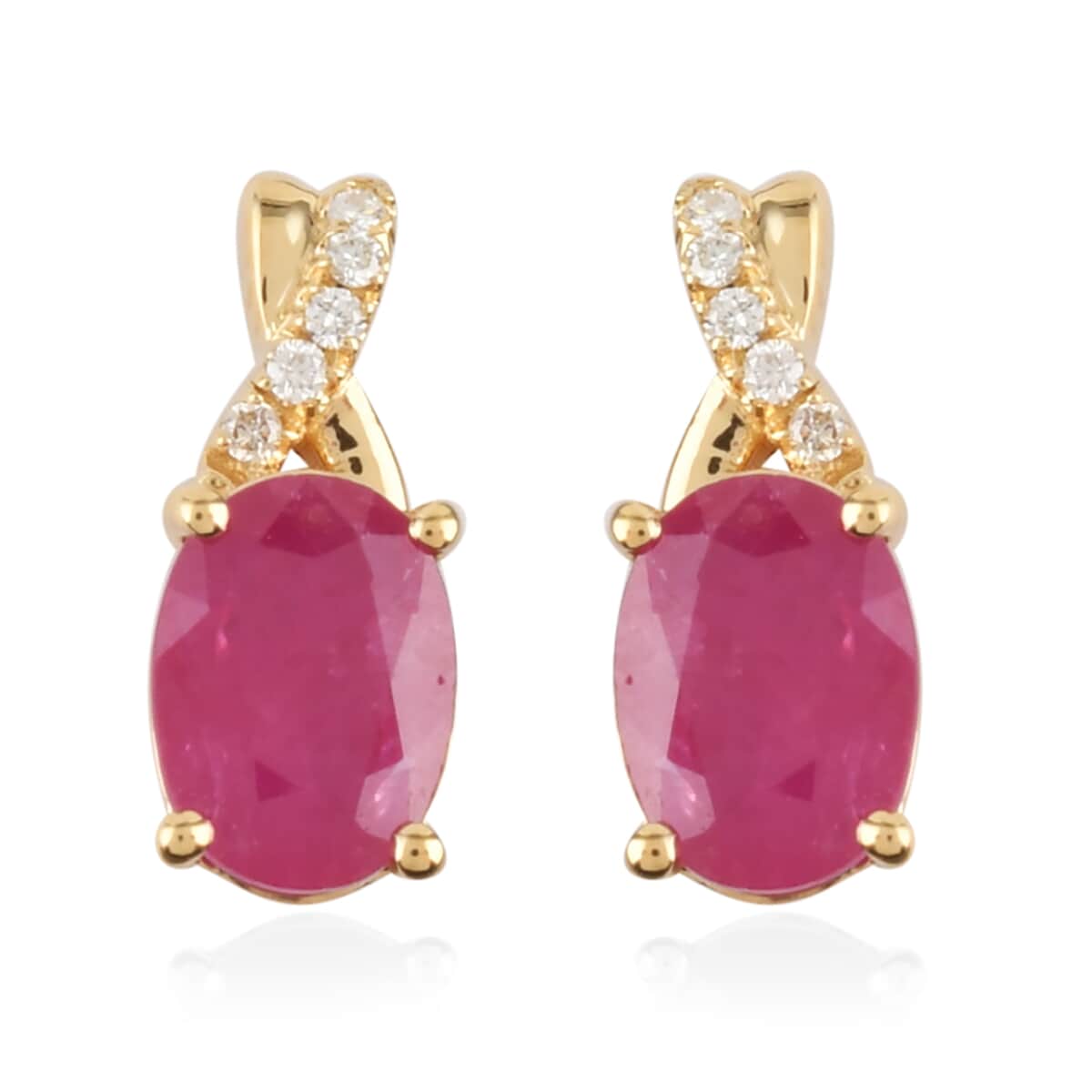 Iliana 18K Yellow Gold AAA Montepuez Ruby and G-H SI Diamond Earrings 1.90 ctw image number 0