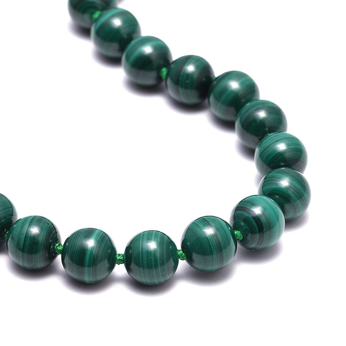 Natural Malachite 8-10mm Beaded Necklace 18-22 Inches in Rhodium Over Sterling Silver 324.00 ctw image number 1