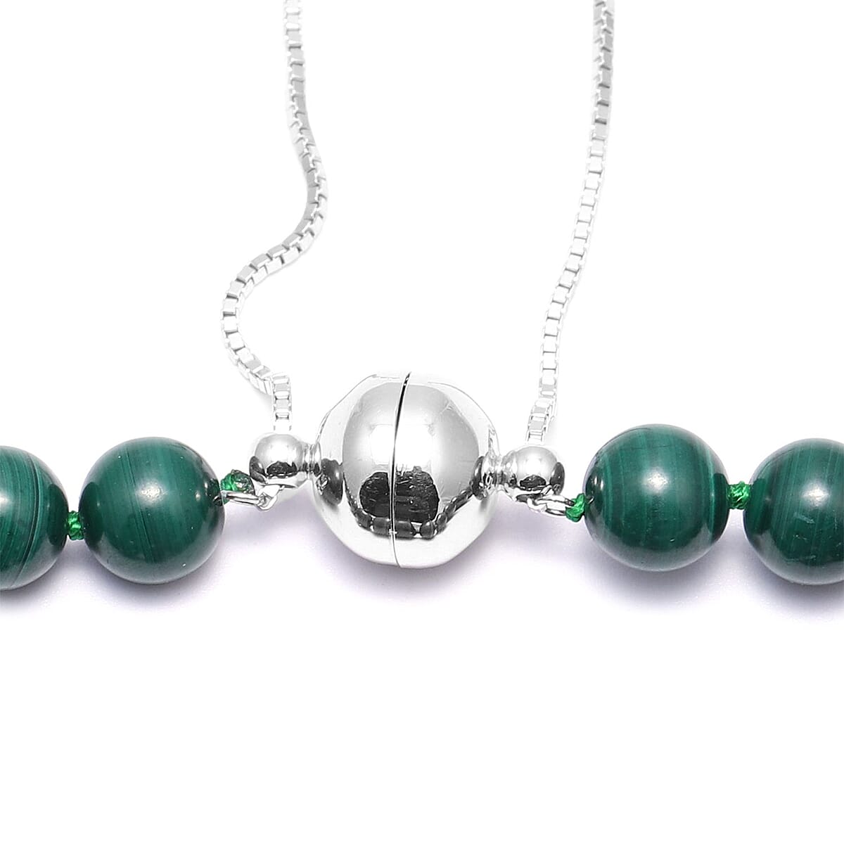 Natural Malachite 8-10mm Beaded Necklace 18-22 Inches in Rhodium Over Sterling Silver 324.00 ctw image number 2