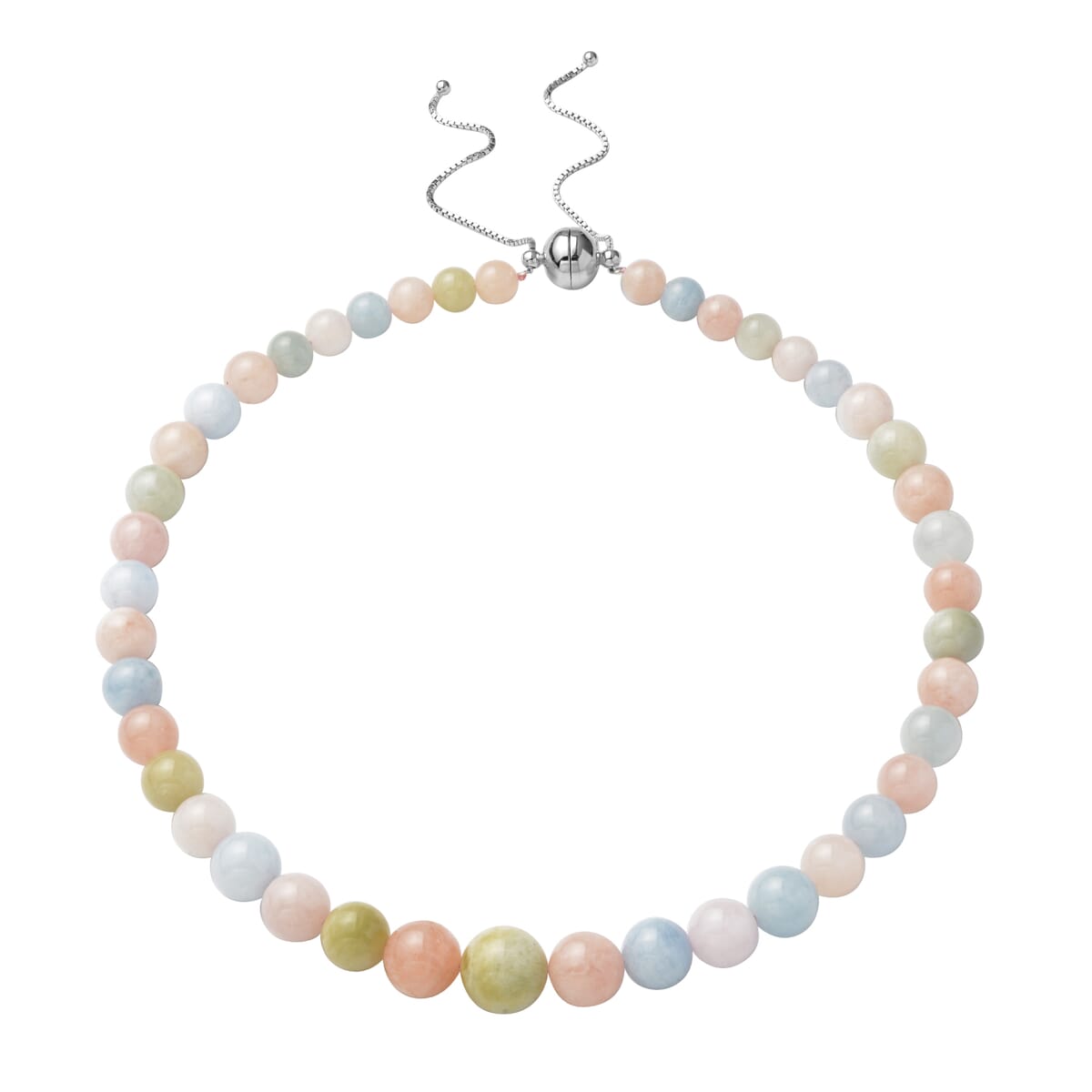 Espirito Santo Aquamarine, Marropino Morganite, Heliodor Beaded Necklace 18-22 Inches in Rhodium Over Sterling Silver with Magnetic Clasp 412.00 ctw image number 0