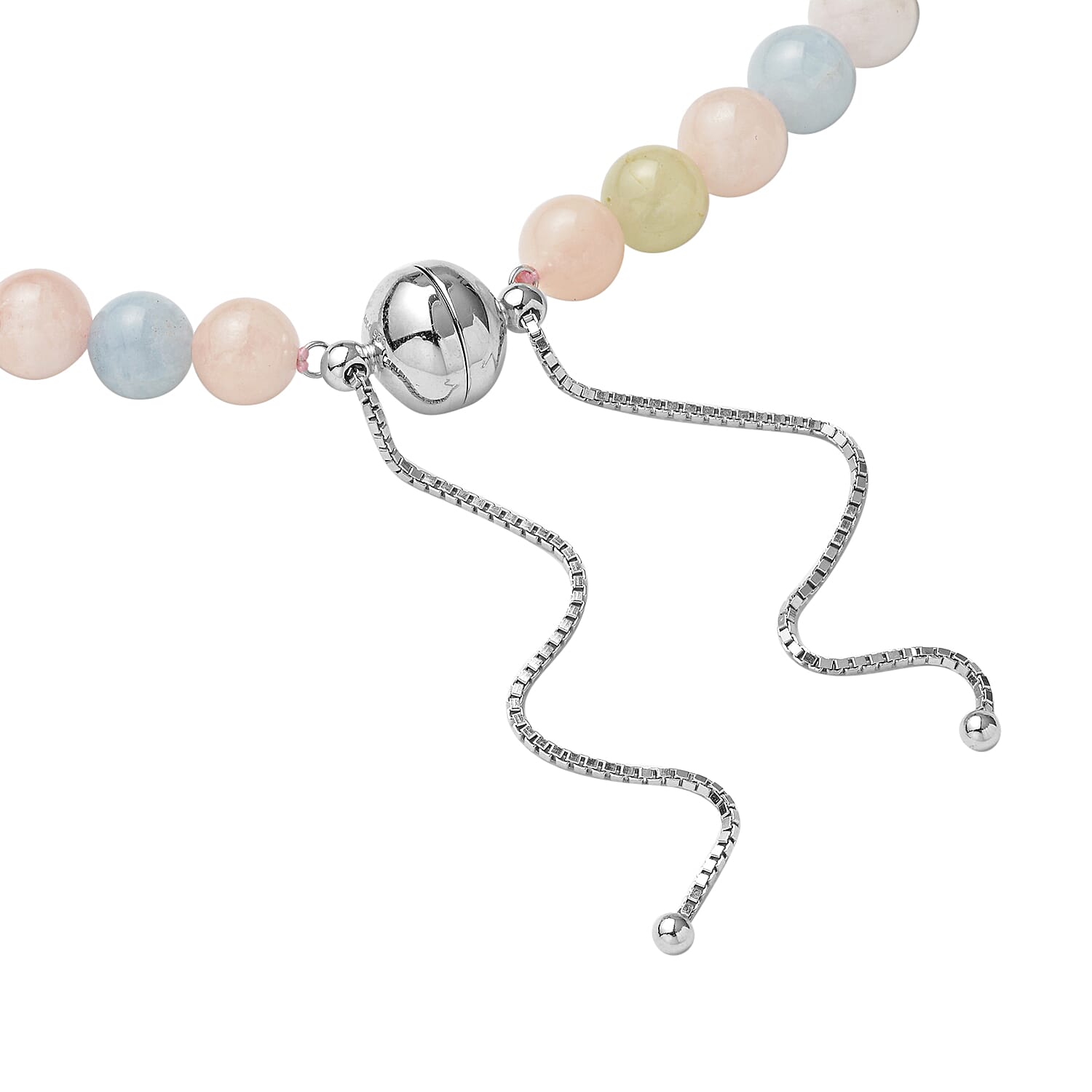 Espirito Santo Aquamarine, Marropino Morganite, Heliodor Beaded Necklace 18-22 Inches in Rhodium Over Sterling Silver with Magnetic Clasp 412.00 ctw
