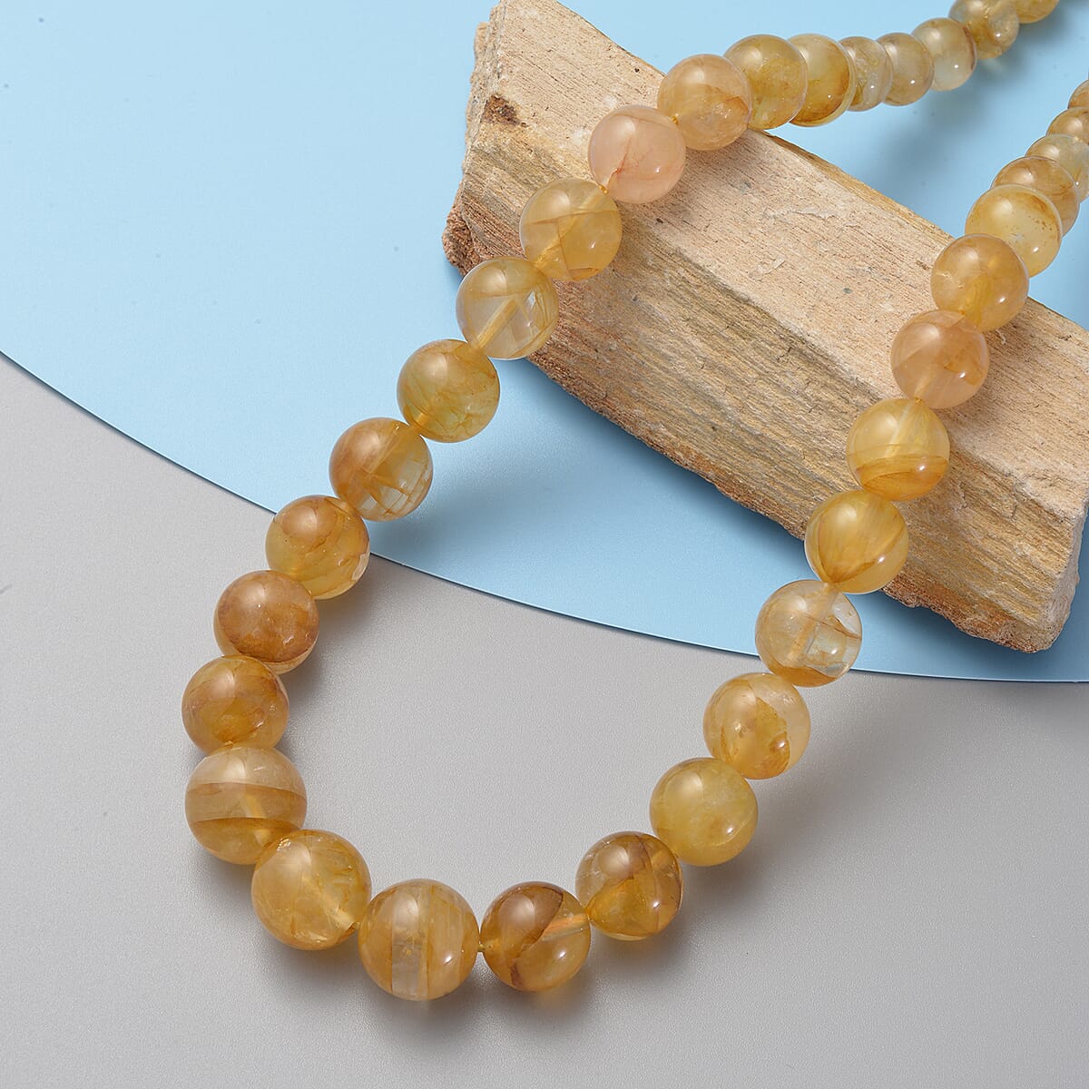 Tucson Show Yellow Frozen Quartz 8-16mm Beaded Necklace 18 Inches in Rhodium Over Sterling Silver 356.00 ctw image number 1