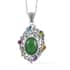 Green Jade and Multi Gemstone Pendant Necklace 20 Inches in Platinum Over Sterling Silver 9 Grams 13.40 ctw image number 0