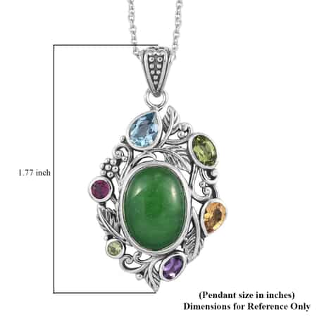 Green Jade and Multi Gemstone Pendant Necklace 20 Inches in Platinum Over Sterling Silver 9 Grams 13.40 ctw image number 5