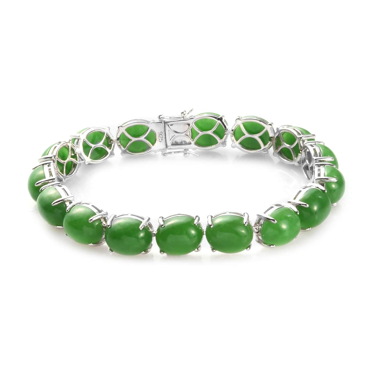 Green Jade (D) Bracelet in Platinum Over Sterling Silver (8.00 In) 83.00 ctw image number 0
