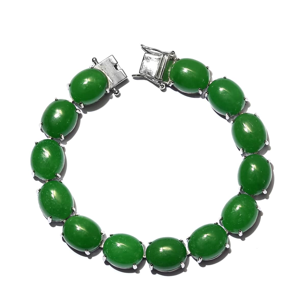 Green Jade (D) Bracelet in Platinum Over Sterling Silver (6.50 In) 67.47 ctw image number 0