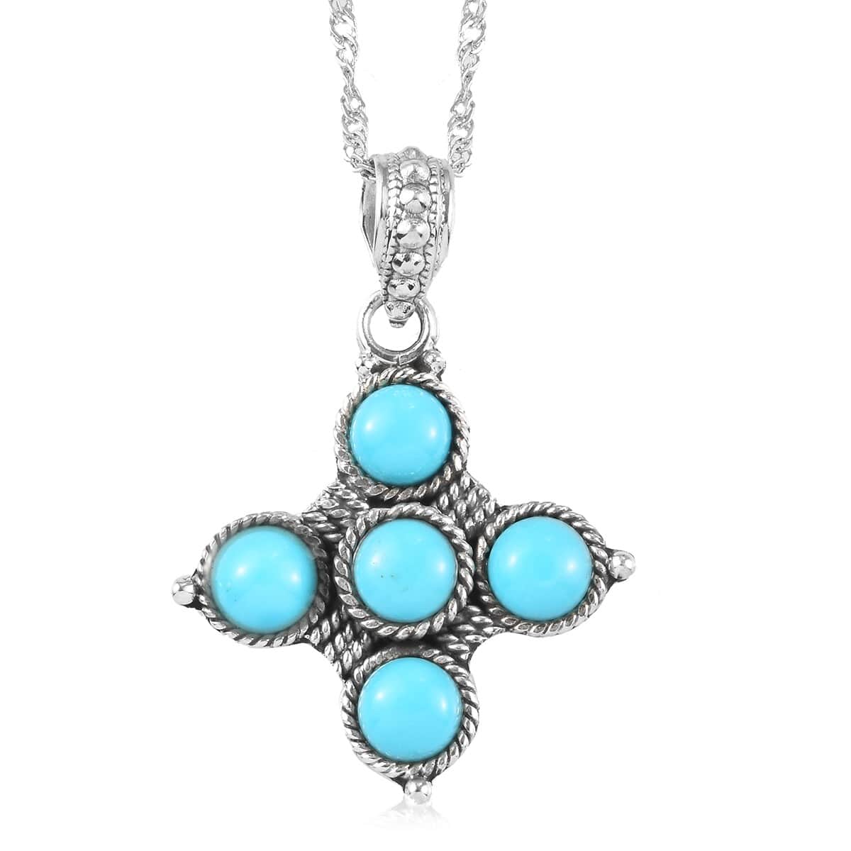 American Natural Sleeping Beauty Turquoise Pendant Necklace 18 Inches in Platinum Over Sterling Silver 8.50 ctw image number 0
