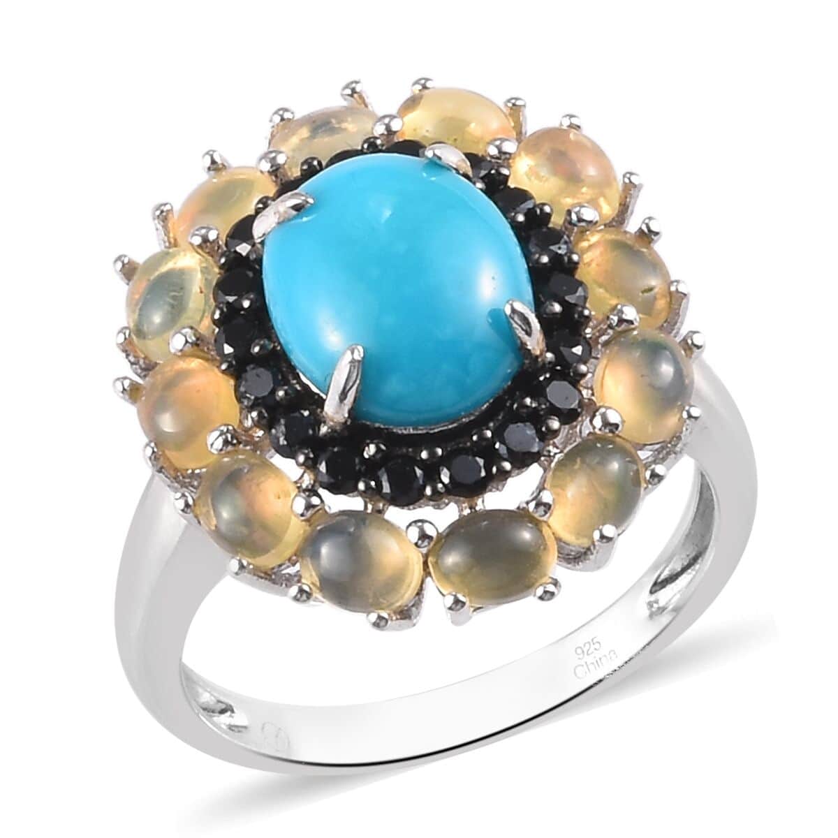 American Natural Sleeping Beauty Turquoise and Multi Gemstone Ring in Platinum Over Sterling Silver (Size 8.0) 6.45 ctw image number 0