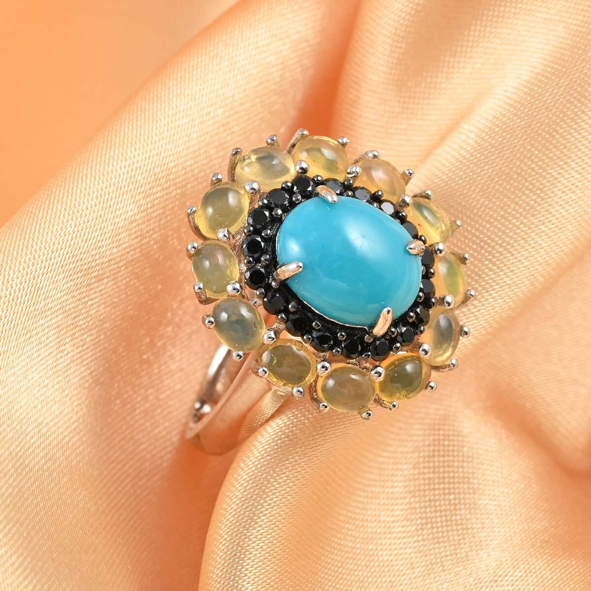 American Natural Sleeping Beauty Turquoise and Multi Gemstone Ring in Platinum Over Sterling Silver (Size 8.0) 6.45 ctw image number 1