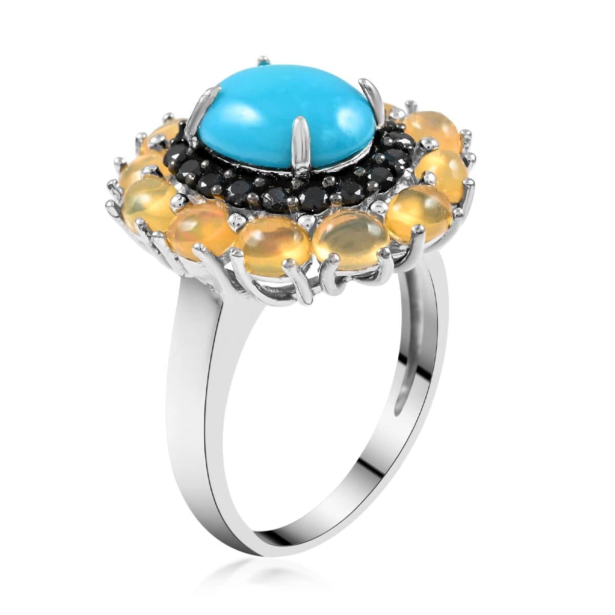 American Natural Sleeping Beauty Turquoise and Multi Gemstone Ring in Platinum Over Sterling Silver (Size 8.0) 6.45 ctw image number 3